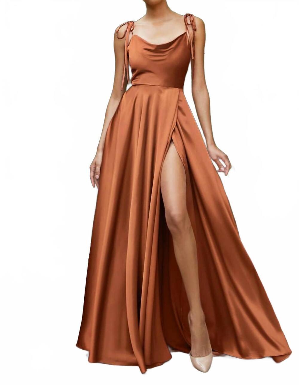 NEW LADIVINE satin a-line formal dress in sienna